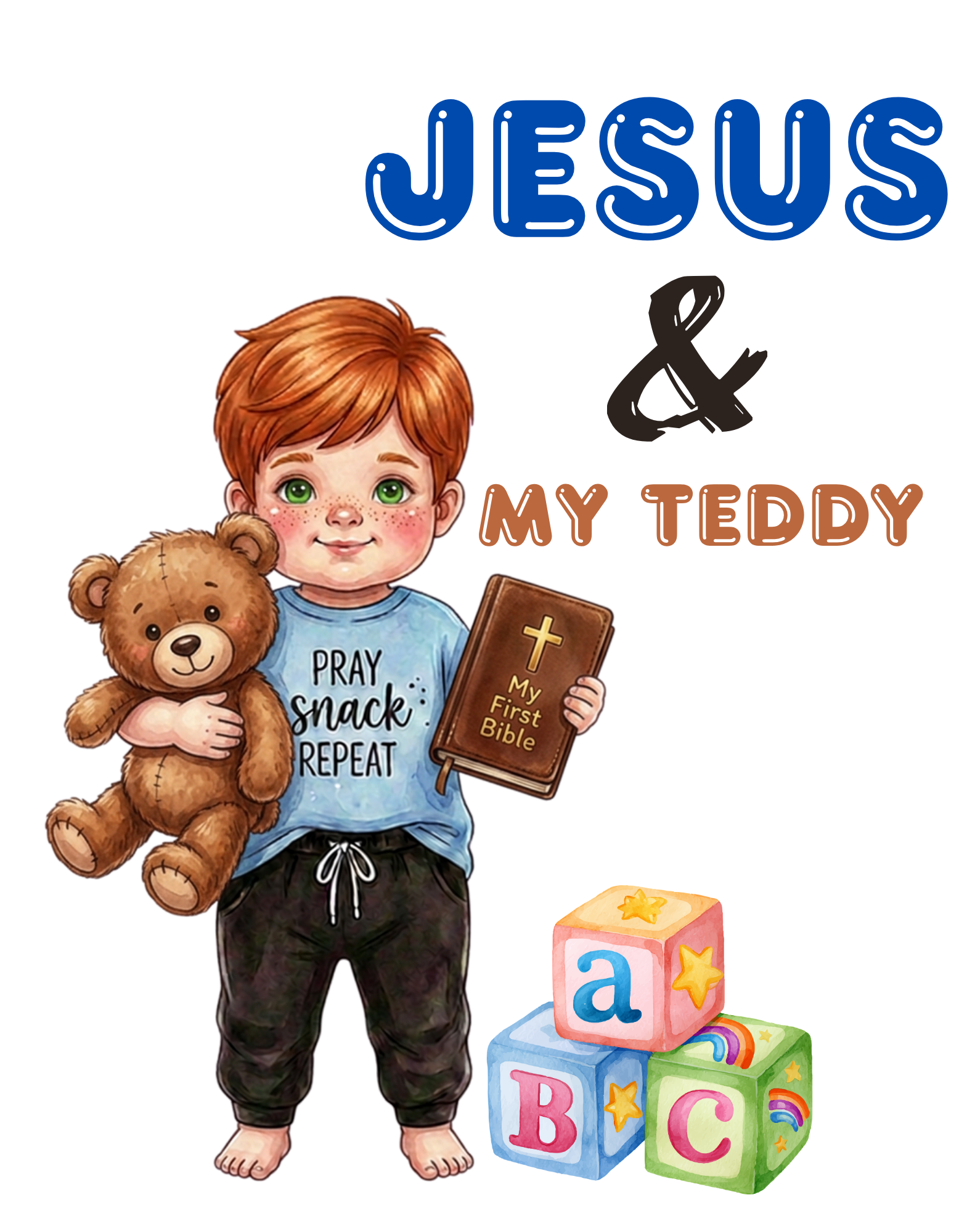 Little White baby boy: red hair. Jesus & Snacks PNG Digital Download