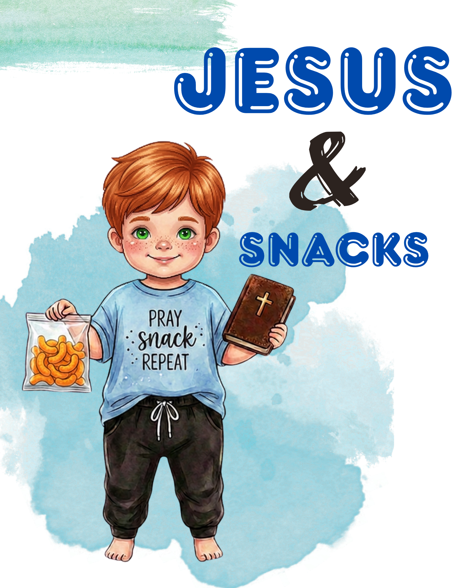 Little White boy red hair. Jesus & Snacks PNG Digital Download